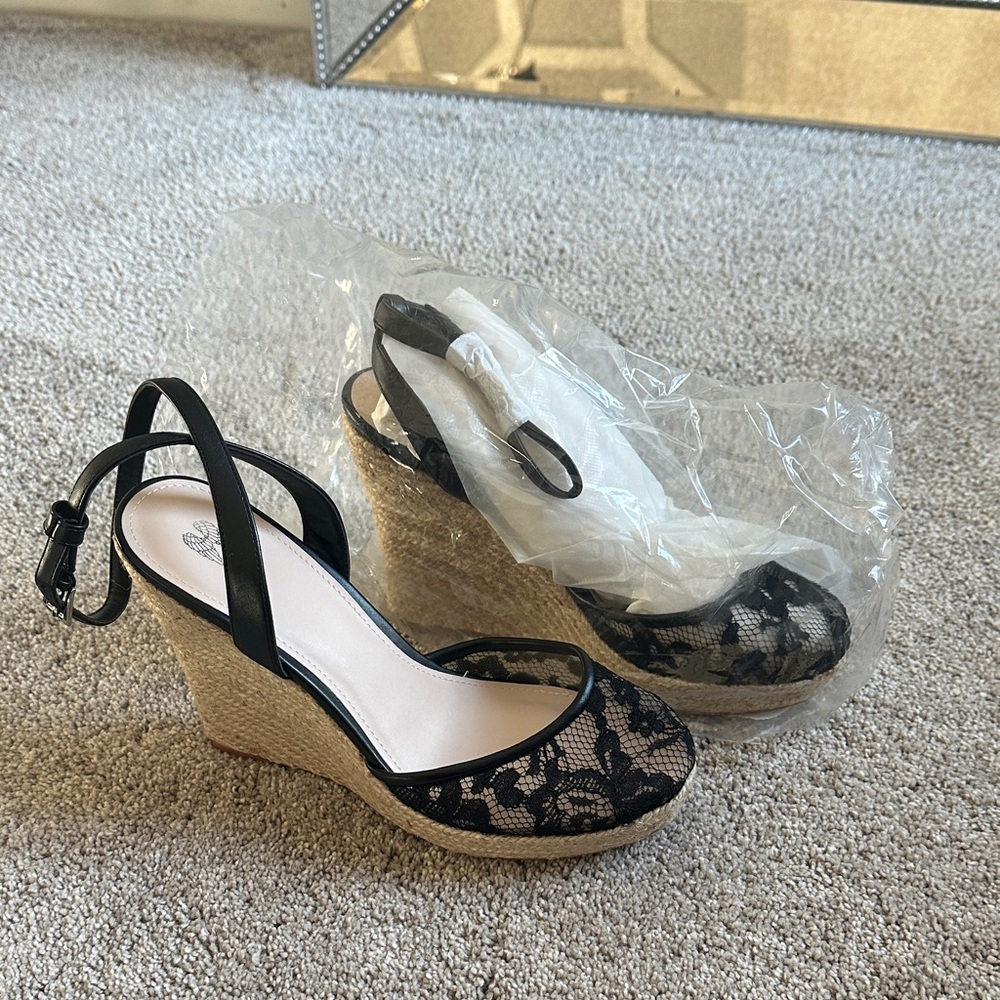 Victoria's Secret Black Lace Wedge Sandals